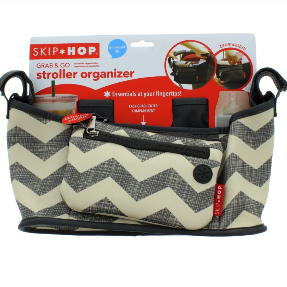 Skip Hop grab&go baby stroller organizer wristlet purse cell phone grey chevron